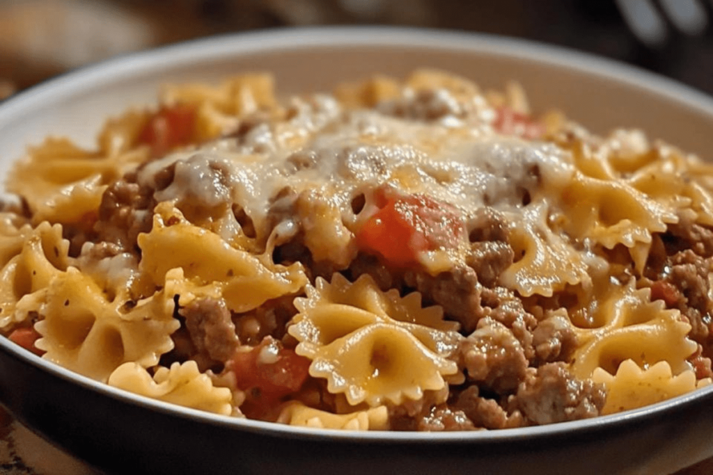 Cheesy Beef & Bowtie Pasta