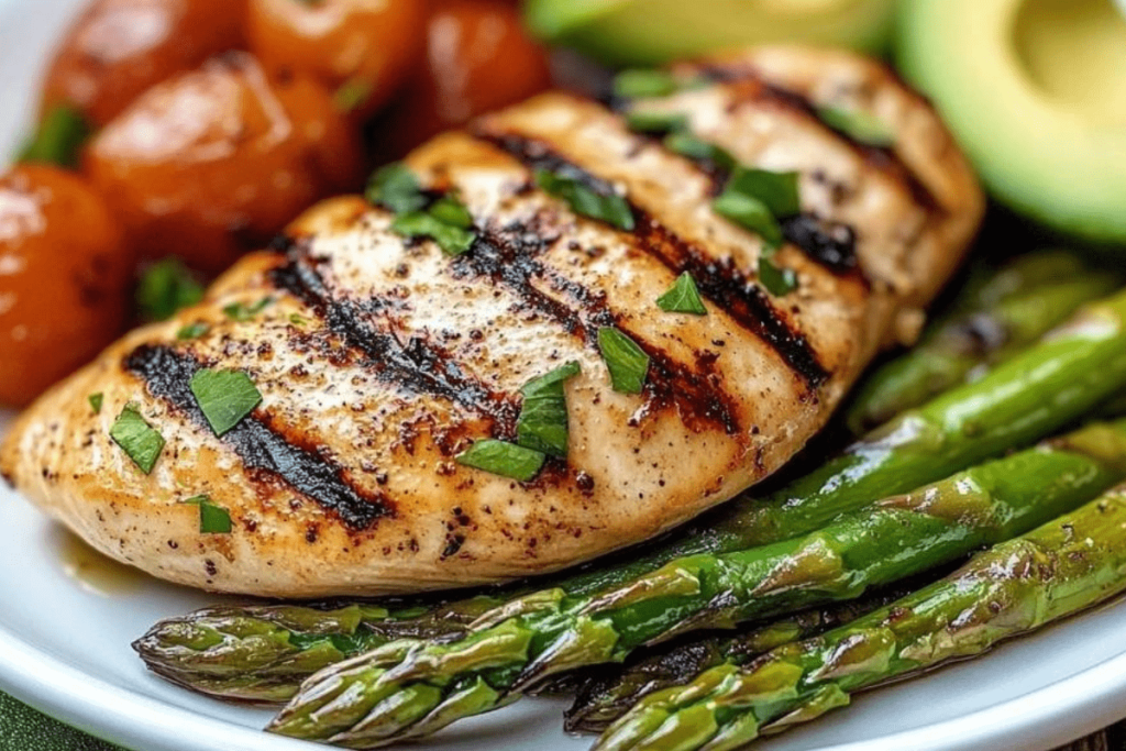 Grilled Chicken with Asparagus and Avocado